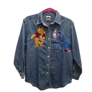 Vintage Disney Store Winnie the Pooh Eeyore Denim Shirt 90s